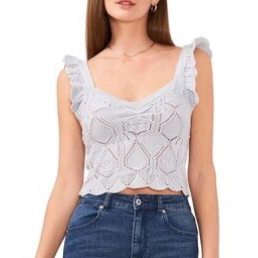 Chelsea & Violet White Crochet V-Neck Cropped Tank Sweater Size Large 2923201